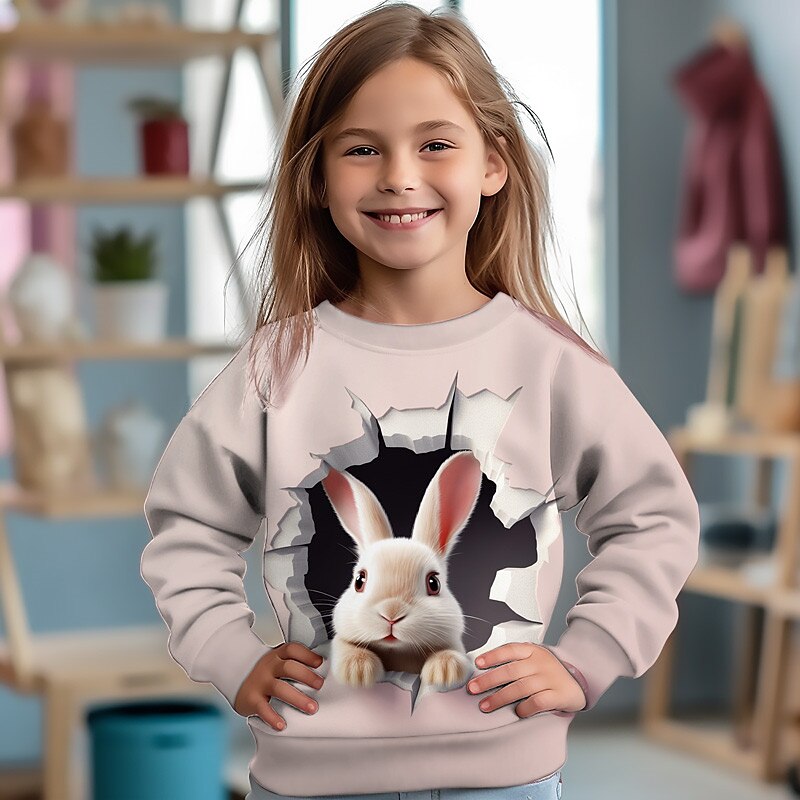 Mädchen 3D Katze Hase Kaninchen Pullover Langarm 3D-Druck Herbst Winter Modisch Strassenmode bezaubernd Polyester kinderkleidung 3-12 Jahre Rundhalsausschnitt Outdoor Casual Täglich Regular Fit 2025 - $17.49 –P4