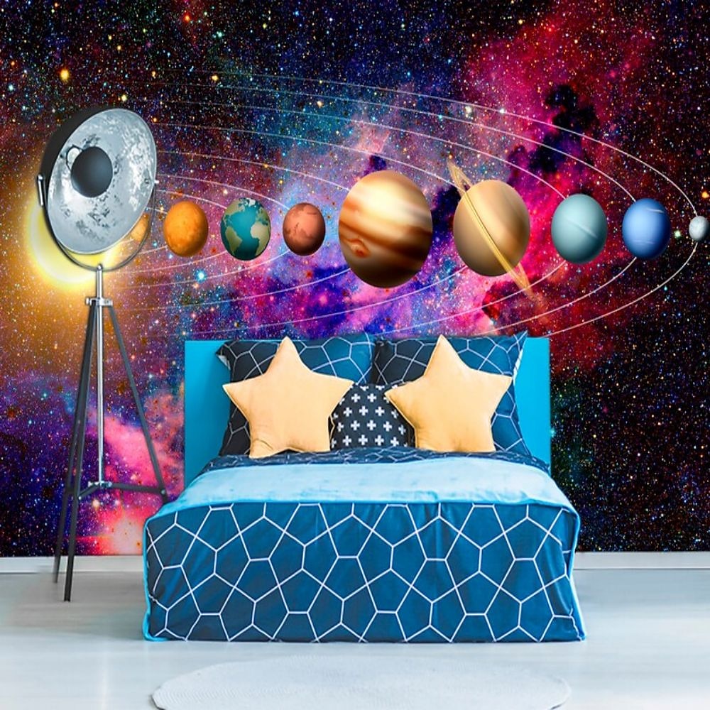 3d muurschildering behang zonnestelsel galaxy planet muursticker die print peel en stick verwijderbare pvc/vinyl materiaal zelfklevend/lijm vereist muur decor muurschildering voor woonkamer slaapkamer 2025 - $43.99 –P14