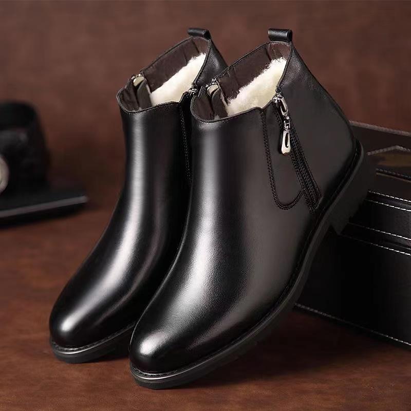 Schwarze Herren Stiefeletten aus Kunstleder mit Fellfutter und seitlichem Reißverschluss – warme Winterstiefel für kaltes Wetter 2025 - $32.99 –P1