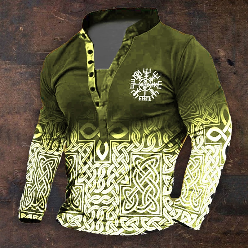 Homens Gráfico Viking Camisa Henley Manga Longa impressao 3D Diário Retro Vintage Casual Feriado Para Noite Festival Primavera & Outono Preto Azul Marron Verde Henley Camiseta Henley de 2026 por $25.99 –P4