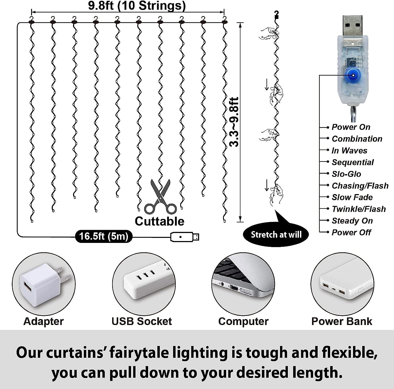 300LED Fairy Curtain Lights 9.8x9.8Ft Warm White USB Plug in 8 Modes Christmas String Hanging Lights with Remote for Bedroom Indoor Outdoor Weddings Party Window Wall Indoor Outdoor Decoration 2025 - $14.99 –P3