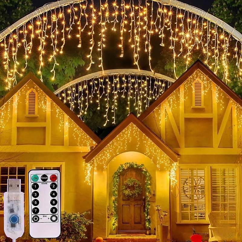 4m Fâșii de Iluminat Lumini de țurțuri de Crăciun 96 LED-uri Alb Cald Alb Rece Albastru Lumini de sărbători Fereastra / Cortina / Icicle Lights Nuntă Glob de Craciun Alimentat USB 2025 - $13.99 –P9