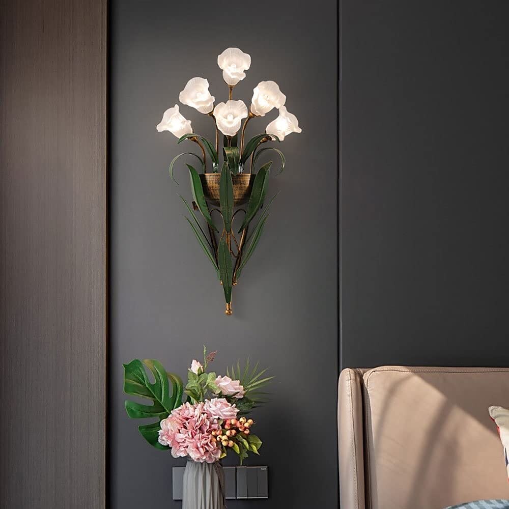 arandelas de parede design de flores g4 * 6 luminária de cabeceira led com iluminação de vaidade de vidro de metal lâmpadas de parede de metal para corredor de quarto 110-240v de 2025 por $365.09 –P11