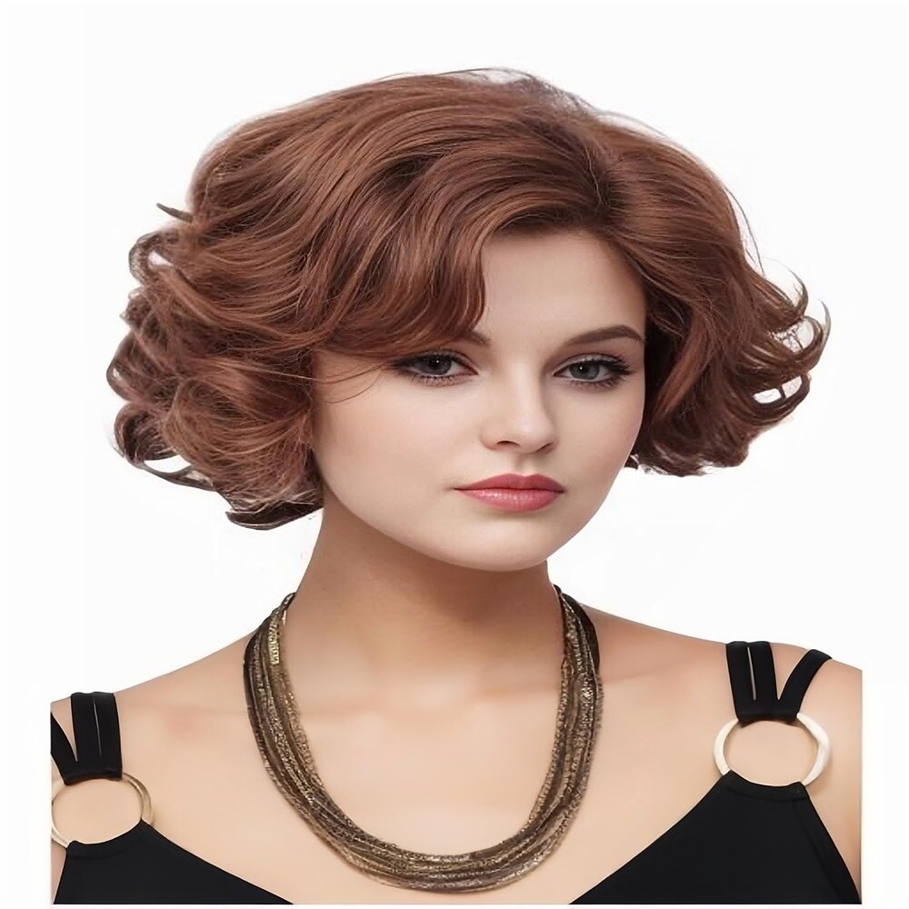 Parrucche Ginger Corti Mosci con Frangia Parrucca Riccia Rosso Auburn Parrucche Sintetiche per Donne per Cosplay o Carnevale Parrucche di Halloween del 2025 a $21.99 –P3