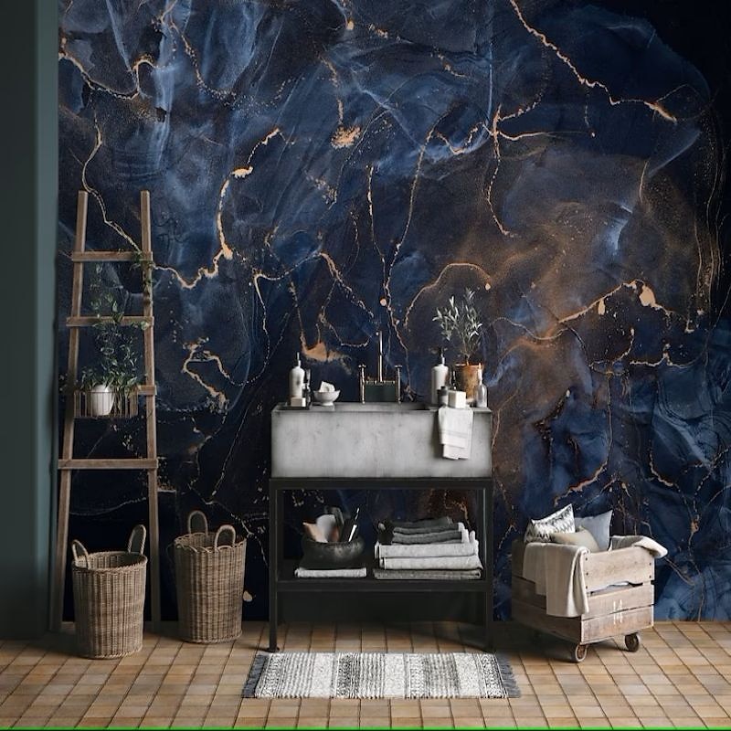 δροσερές ταπετσαρίες μπλε ταπετσαρία τοίχου τοιχογραφία αφηρημένη μαρμάρινη επένδυση τοίχου αυτοκόλλητο ξεφλούδισμα και ραβδί αφαιρούμενο pvc/υλικό βινυλίου αυτοκόλλητο/συγκολλητικό απαιτείται 2025 - $19.49 –P14
