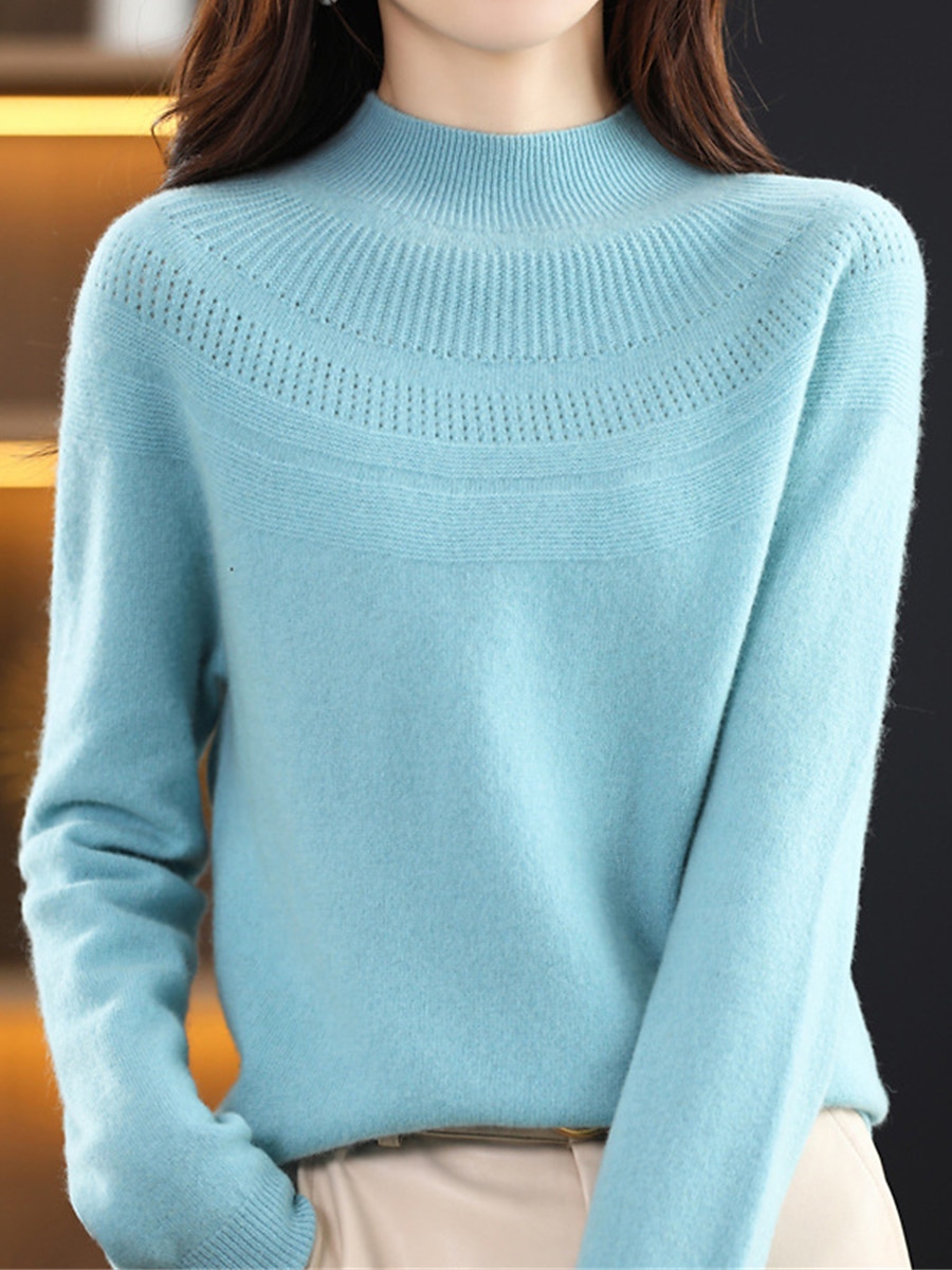 Dame Pullover genser Gatemote Fritid Myk Helfarge Riflet Crew-hals Overstørrelse Langermet Vanlige topper Strikke utendørs Daglig Ferie Magentafarget Sjø blå Høst Vinter 2025 - $54.99 –P5