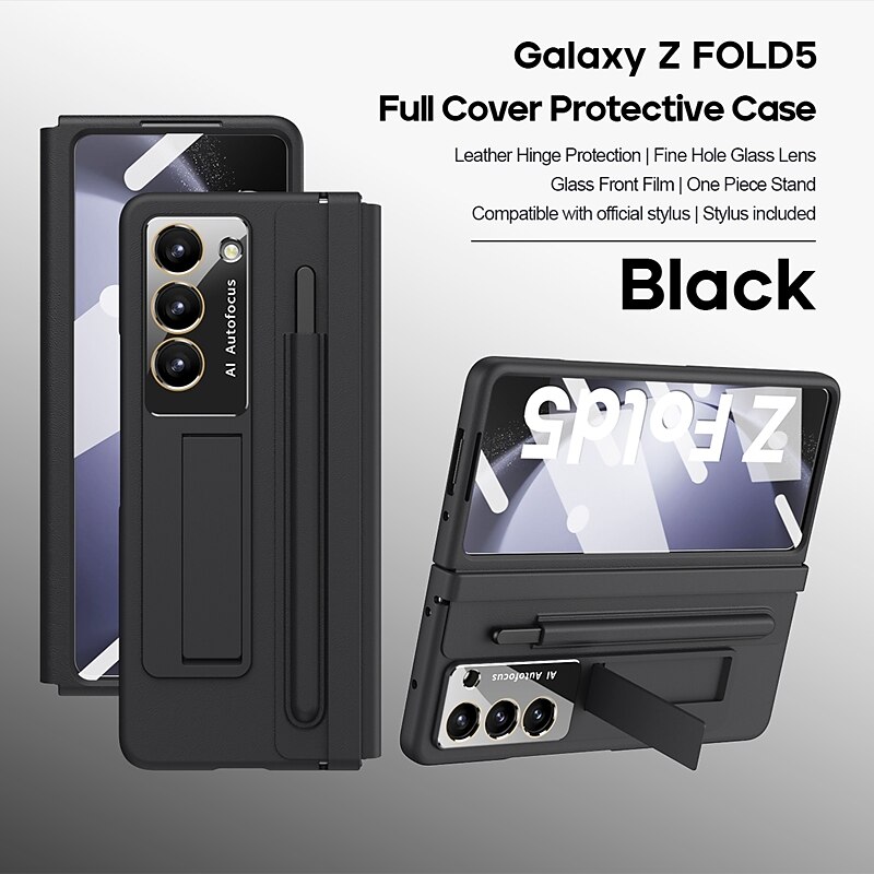 telefoon hoesje Voor Samsung Galaxy Z-vouw 6 Z Fold 5 Z Fold 4 Achterkant met standaard en schermbeschermer met S Pen Effen Kleur PC PU-nahka 2026 - $39.99 –P13
