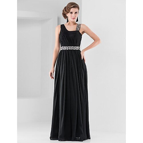 Strak / kolom Blote rug Jurk Formele avonden Militair gala Tot de grond Mouwloos hihnat Chiffon met Kristaldetails Drapering 2023 2026 - $109.99 –P3