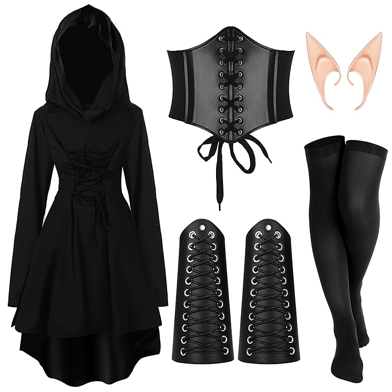 Retro Vintage Punk e gótico Medieval Vestidos Corpete Roupa Viking Ranger Elfo Tiro com arco Mulheres Viking Fantasia Dia Das Bruxas Carnaval Festa Casual / Diário LARP Adulto Vestido Cinto Meias de 2025 por $44.99 –P1