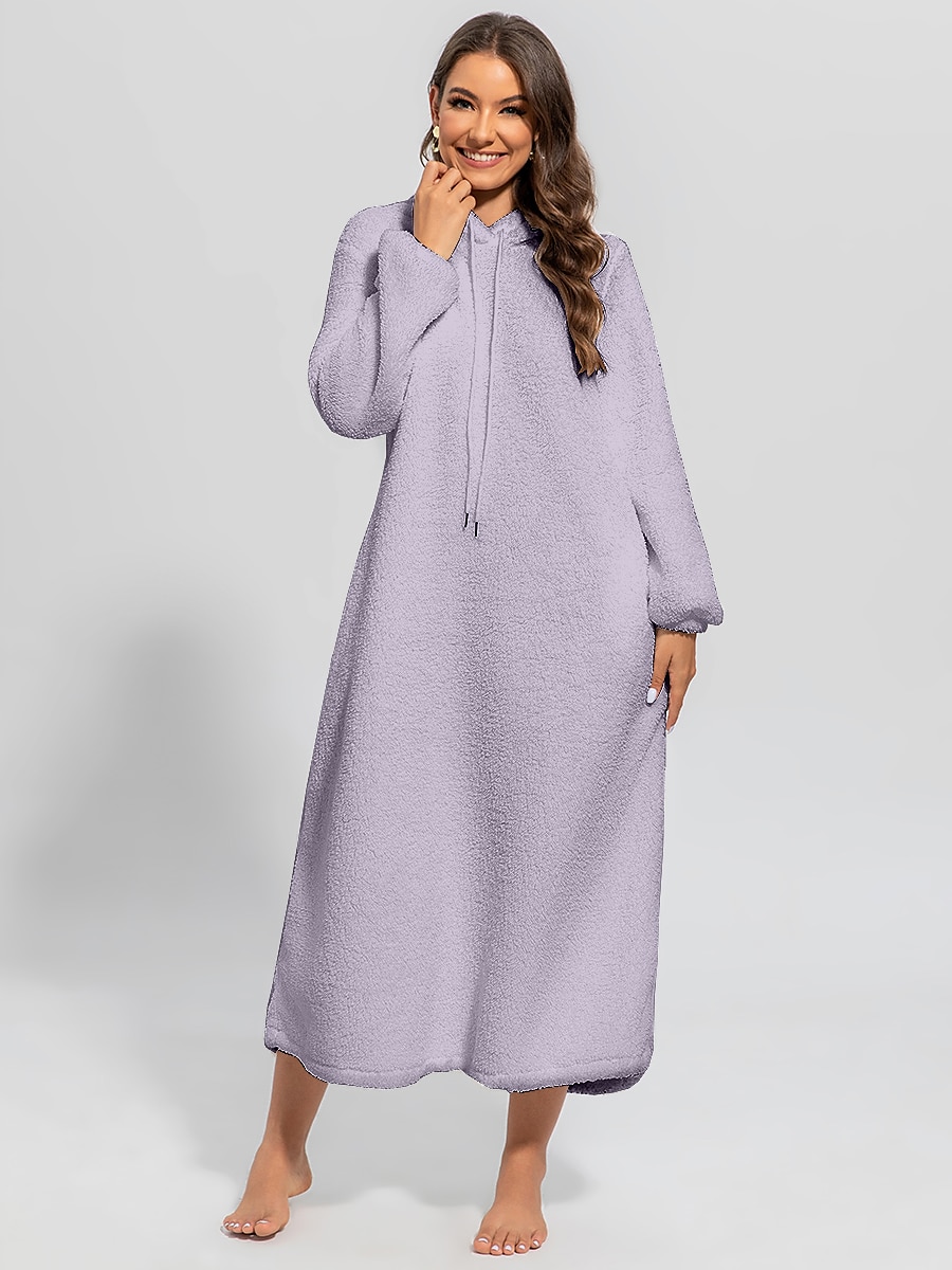 Women's Loungewear Nightshirt Dress Pure Color Casual Comfort Soft Home Daily Going out Coral Fleece Coral Velvet Warm Hoodie Long Sleeve Fall Winter Home Outfits 2025 - $26.99 –P10