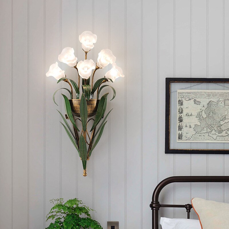 arandelas de parede design de flores g4 * 6 luminária de cabeceira led com iluminação de vaidade de vidro de metal lâmpadas de parede de metal para corredor de quarto 110-240v de 2025 por $365.09 –P14