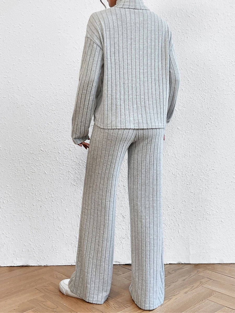 dam loungewear set ren färg ledig komfort mjuk hemgata dagligen polyester andas hög hals långärmad tröja byxa höst vinter hem outfits 2025 - $31.99 –P19