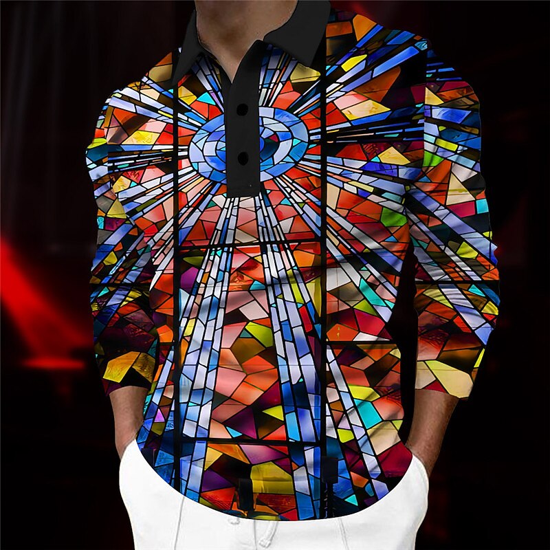 Voor heren Grafisch Poloshirts Golfshirt Lange mouw Poloshirt Overhemden met kraag Casual Vakantiekleding Rave-kleding Feestoutfits Knop 3D-afdrukken Herfst winter Rood Blauw 2025 - $23.99 –P2