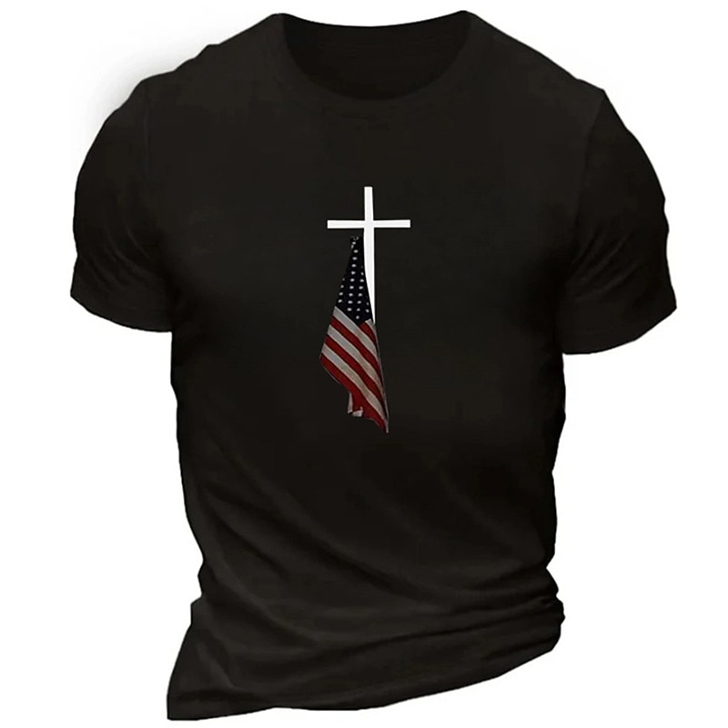Homens Cruz Bandeiras Camiseta T-shirt Algodão Manga Curta Gráfico Camisa Preto Vinho Verde Tropa Camiseta confortável Esportes Feriado Roupas de estilistas de 2025 por $15.99 –P5