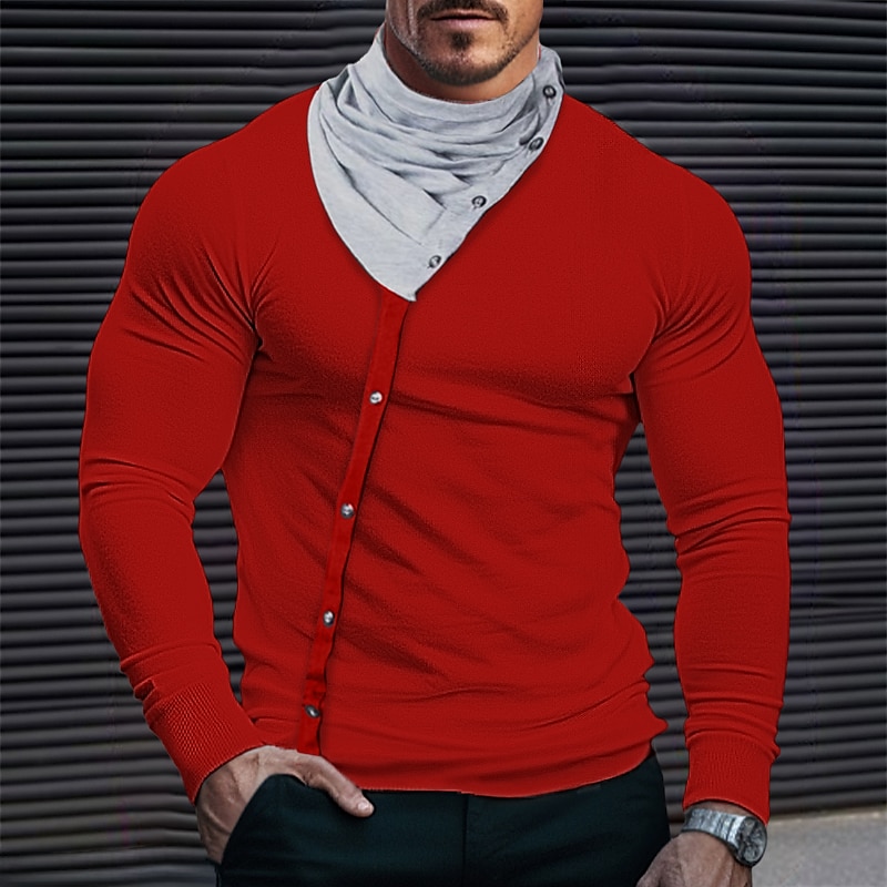 Voor heren T-shirt Shirt met lange mouwen Lange mouw Coltrui Lente & Herfst Effen Modieus Ontwerper Basic Vakantie Straat Uitgaan Zwart Wit Rood Top T-shirt voor mannen 2025 - $24.99 –P2