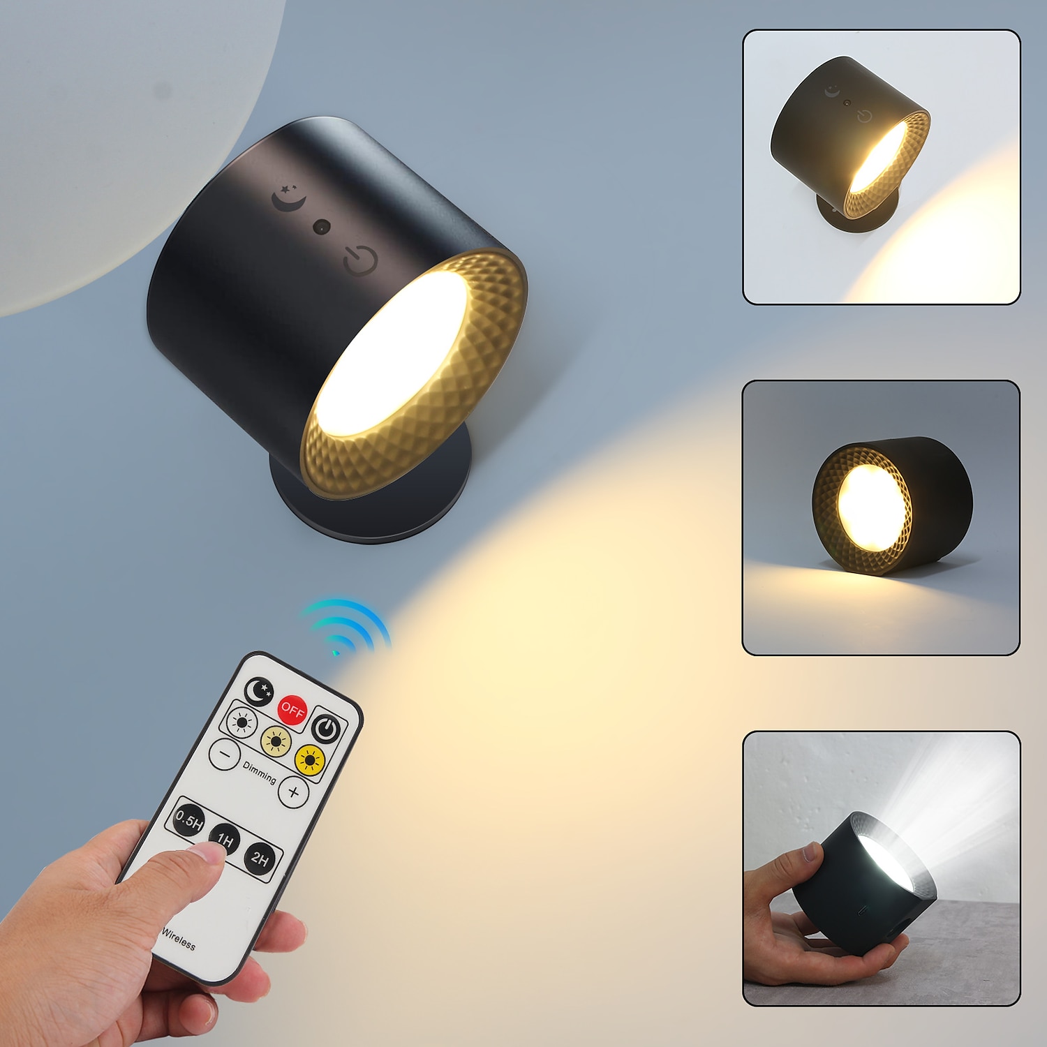 Lámpara de pared LED, lámpara de pared con fuente de luz arriba y abajo, lámpara de pared con bola magnética giratoria esférica recargable de 360°, control remoto de soporte, lámpara de pared 2025 - $33.99 –P1