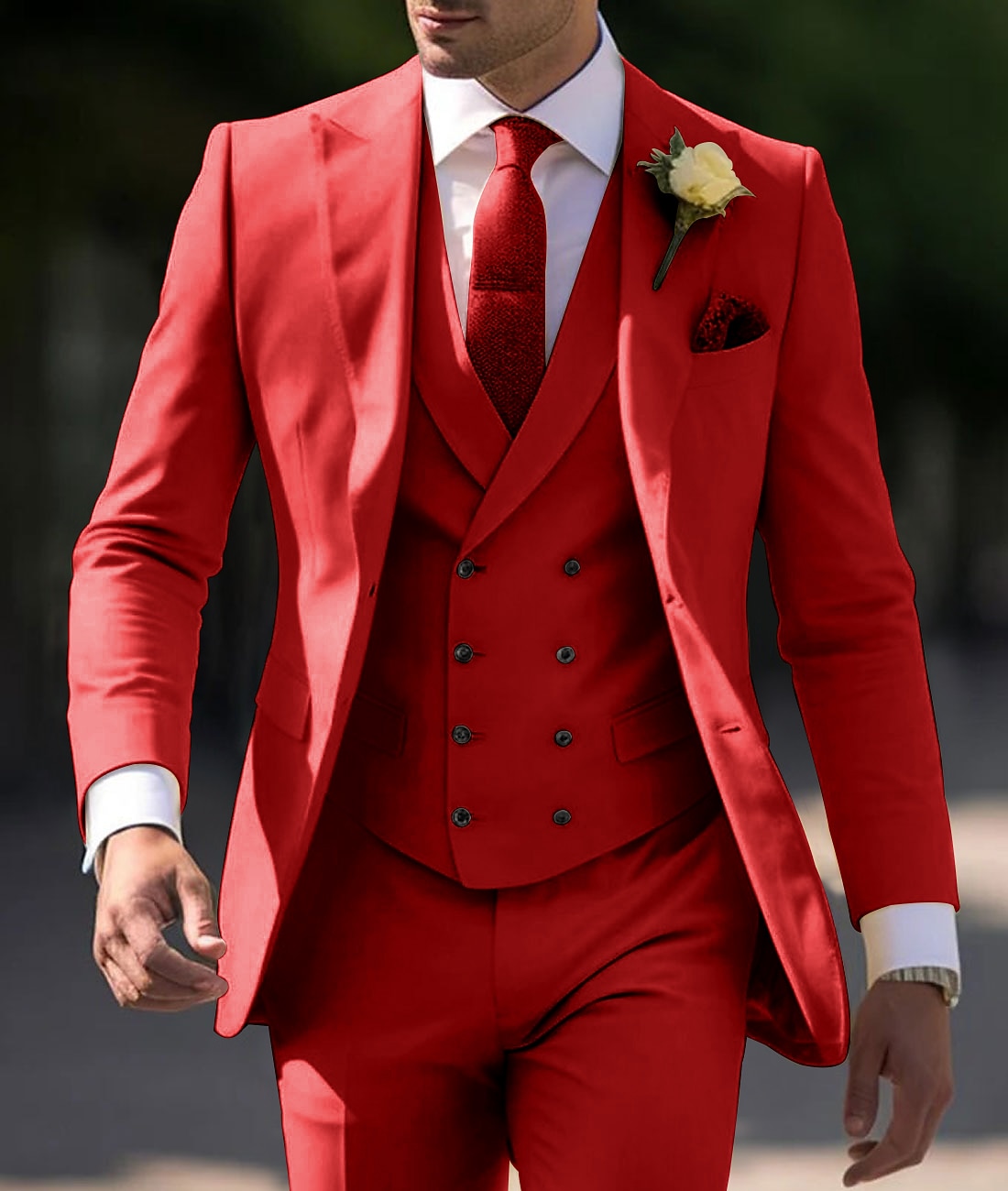 De los hombres Boda Boda de otoño Trajes Pico Amarillo Claro Marrón Color sólido Ajustado Juego de 3 piezas Recto 2 botones 2025 - $139.99 –P2