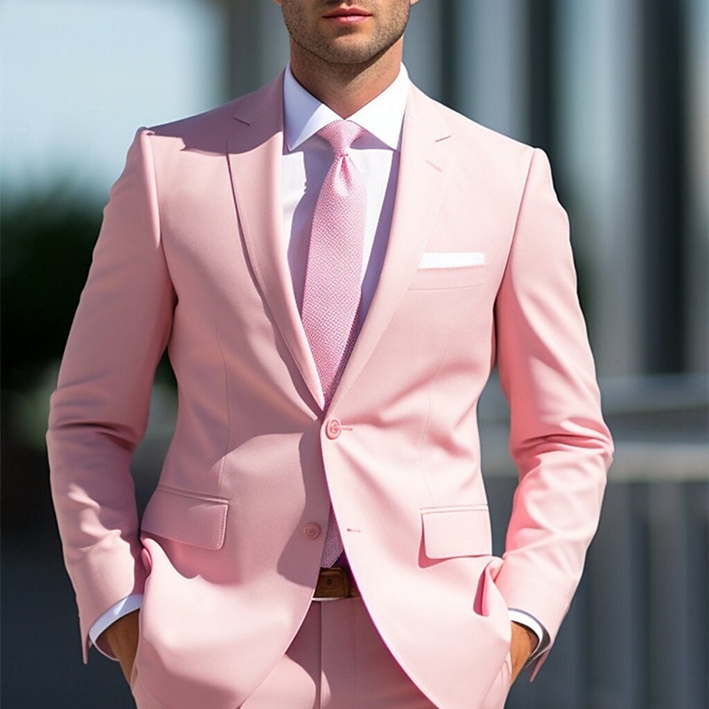 Men's Wedding Suits White Pink Daily Business Solid Colored Plus Size 2 Piece Single Breasted Two-buttons 2025 - $106.99 –P4