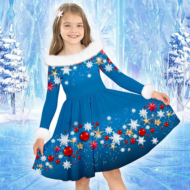 Girls' 3D Snowflake Dress Long Sleeve 3D Print Fall Winter Sports & Outdoor Daily Holiday Cute Casual Beautiful Kids 3-12 Years Casual Dress Swing Dress A Line Dress Above Knee Polyester Regular Fit 2025 - $23.99 –P5