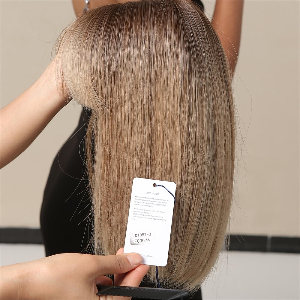 Prreey bob peruca de cabelo humano feminino peruca loira curta reta 14 polegadas com aba ajustável chá marrom cor natural peruca bob com franja para diariamente (marrom claro) de 2026 por $22.99 –P7