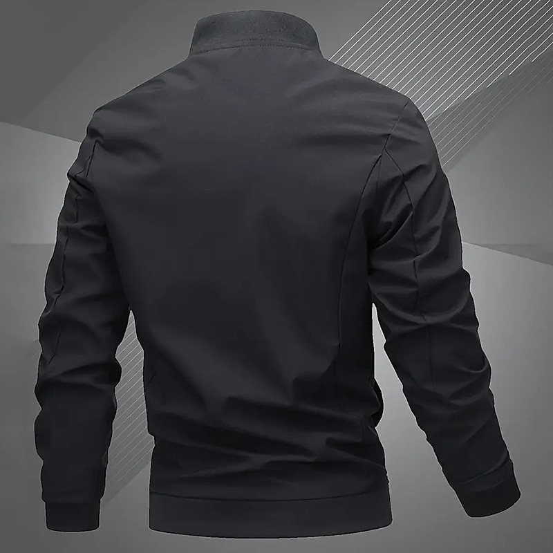 Men's Lightweight Jacket Summer Jacket Bomber Jacket Windbreaker Outdoor Vacation Warm Fall Winter Plain Fashion Streetwear Stand Collar Regular Black Gray Jacket 2025 - $26.99 –P9