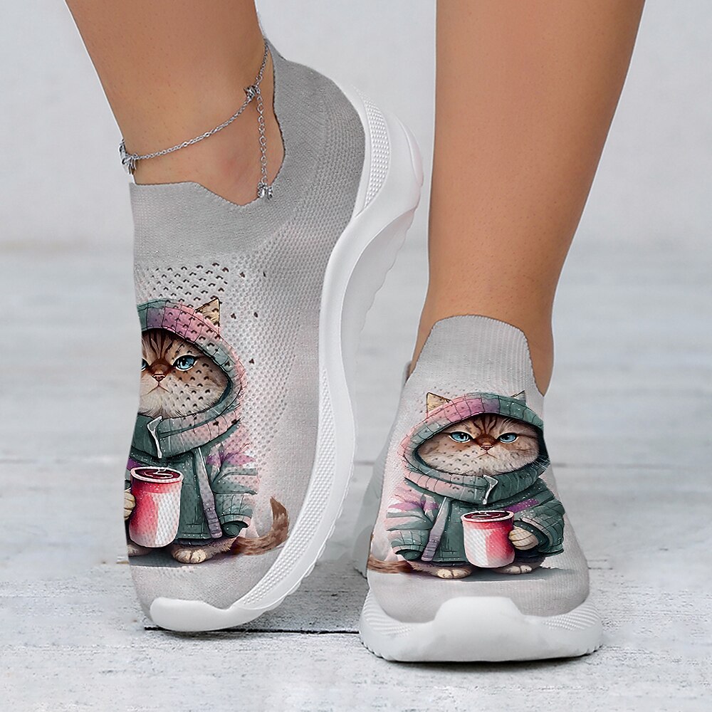 simpatiche sneakers slip-on da donna con stampa gatto, scarpe da passeggio leggere e traspiranti, calzature casual comode ed eleganti, perfette per l'uso quotidiano del 2025 a $14.99 –P8