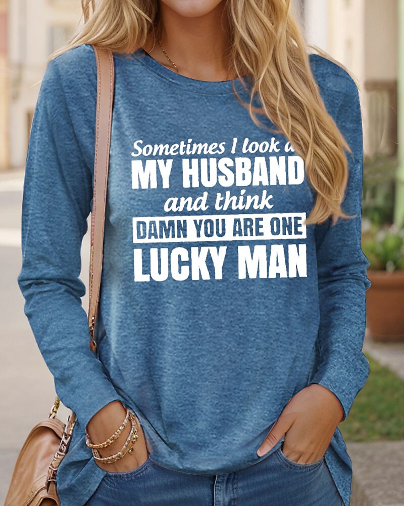 Femme T shirt Lettre Famille Mode manche longue Col Rond Hauts réguliers du quotidien Fin de semaine Imprimer Noir Rose Claire Bleu Vert Kaki Printemps & Automne Printemps, Août, Hiver, Eté de 2025 ? $23.99 –P3