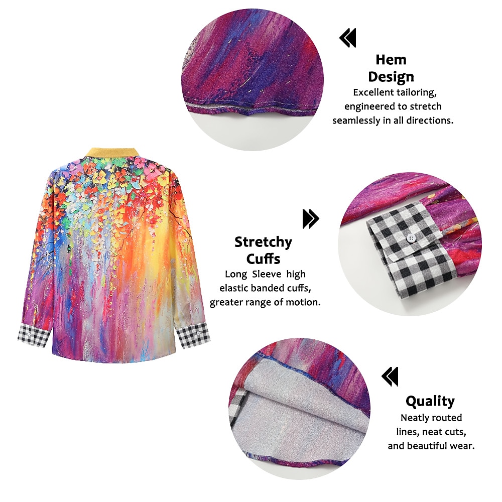 Men's Floral Shirt Aloha Shirt Long Sleeve Fashion Streetwear Designer Outdoor Casual Daily Summer Spring Fall Turndown Print Black White Red Navy Blue Light Purple 2025 - $25.99 –P2