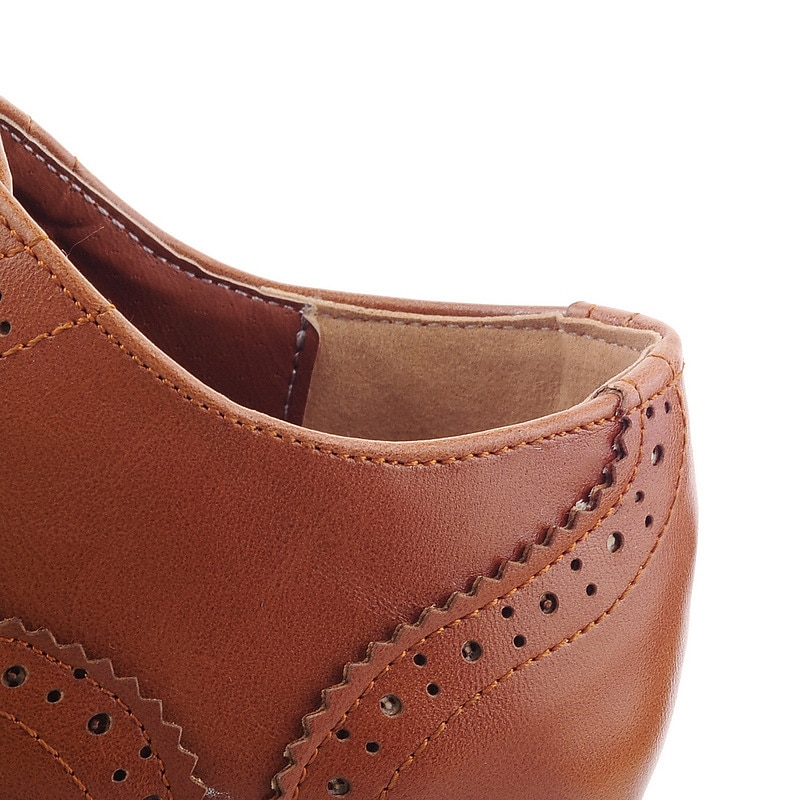 pantofi oxford clasici brogue de damă – pantofi maro din piele artificială cu vârful aripii cu șireturi pentru ținute casual și formale de inspirație vintage 2025 - $42.99 –P4