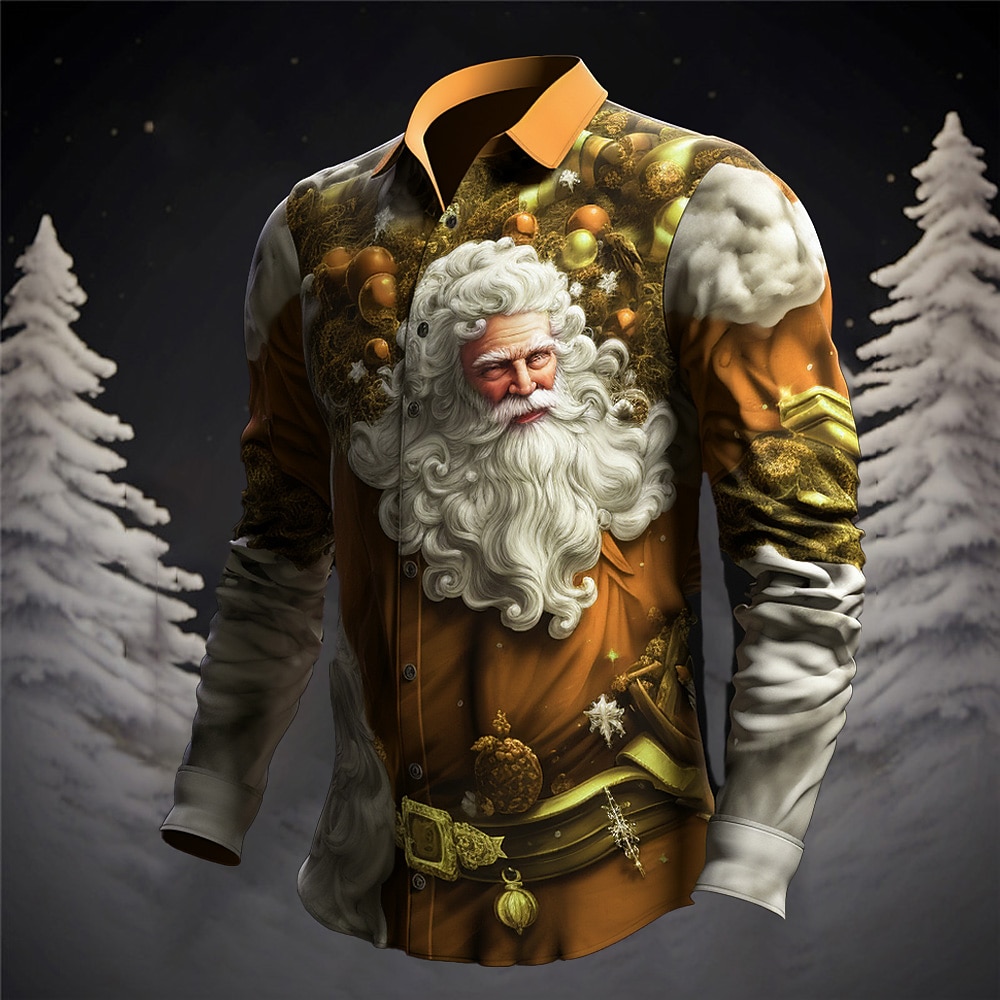 Herr jultomten Julgran Skjorta Långärmad Ledigt Jul Dagliga kläder Utekväll Höst vinter Nedvikt Mönster Button-Down Grå+Purpur Gul Rubinrött Mörk marin Kungsblå 2025 - $26.99 –P10