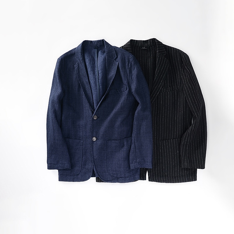 100% Lin Herre Blazer i lin Blazer Virksomhet Formell kveld Bryllupsfest Mote Fritid Vår & Vinter عادي Lomme Fritid / hverdag Enkeltkneppet Blazer Svart Mørkeblå 2025 - $61.99 –P1