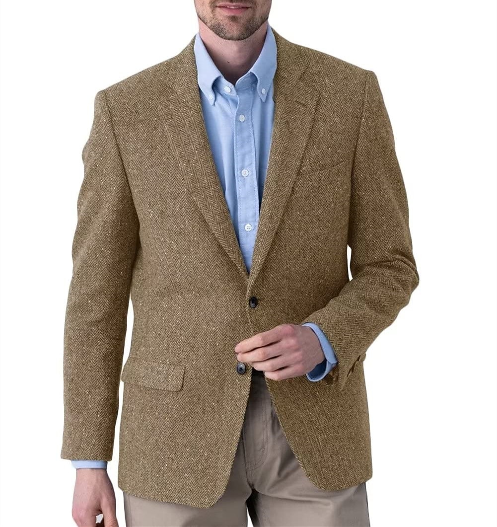 Voor heren Tweed blazer Retro vintage Visgraat Blazer Zwart khaki Donkerblauw Grote maten Enkele rij knopen met twee knopen 2025 - $89.99 –P2