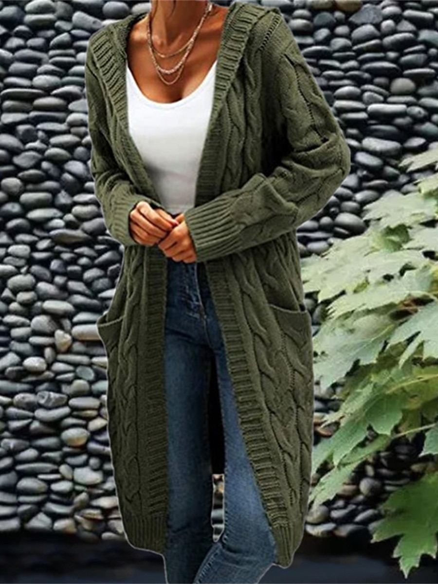 Mulheres Carregam Moda Roupa de rua Casual Côr Sólida Cabo Com Capuz Bolsos Tricotado Manga Longa Tops regulares Tricotar Ao ar livre Diário Para Noite Vinho Verde Tropa Outono Inverno de 2025 por $52.99 –P7