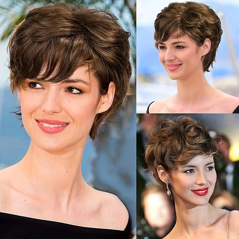 parrucche di capelli ricci naturali a strati corti biondi misti marroni con frangia parrucche piene di tessuto sintetico resistente al calore per le donne 6 pollici del 2025 a $19.99 –P3