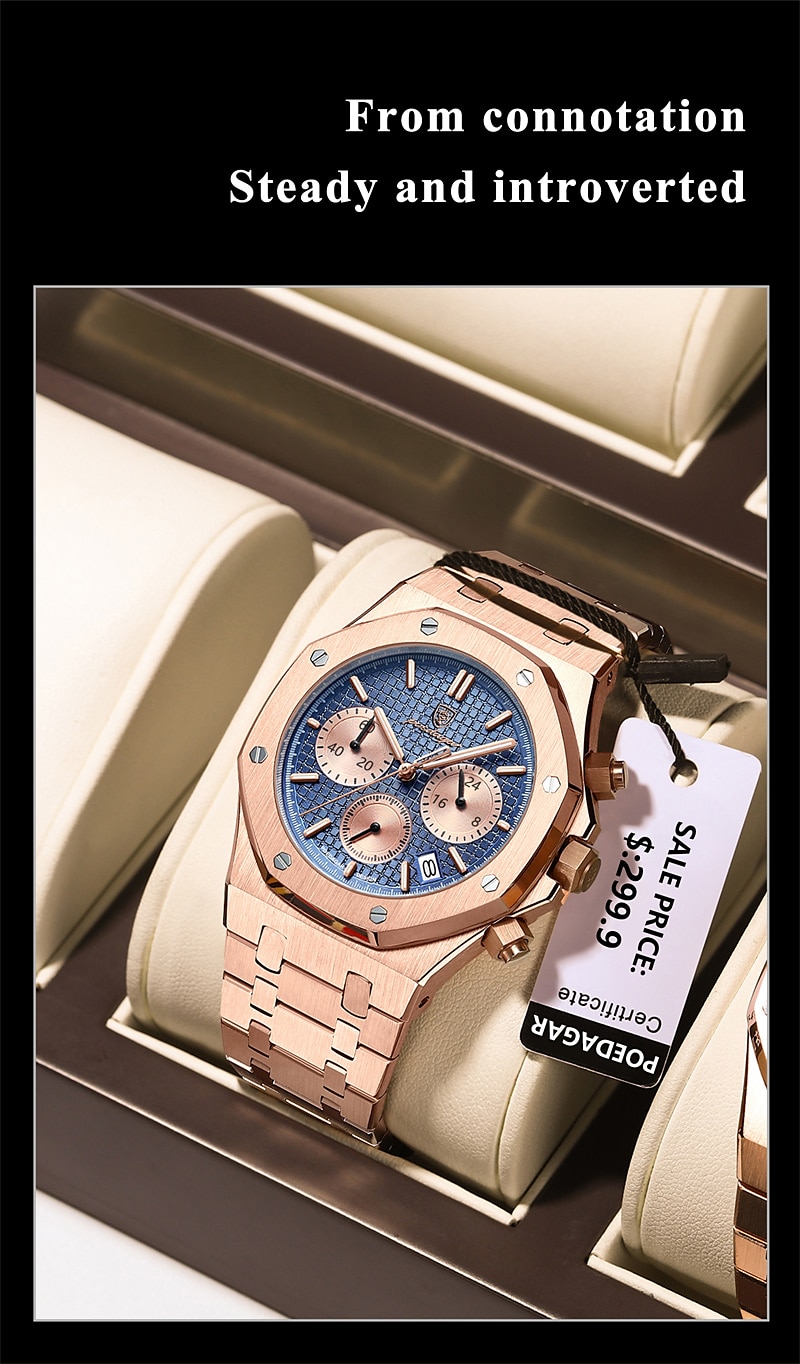 POEDAGAR Men Quartz Watch Outdoor Sports Fashion Casual Luminous Calendar Chronograph Waterproof Steel Watch 2025 - $34.99 –P3