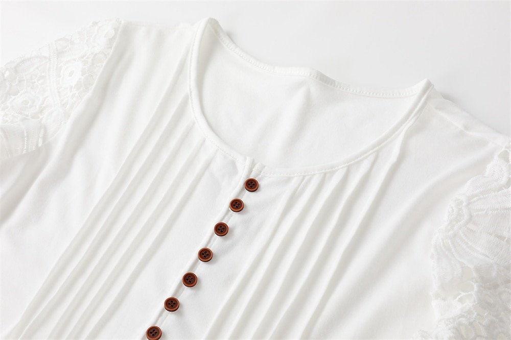 camicetta in pizzo da donna camicette eleganti top eleganti moda basic tinta unita plissettato patchwork manica lunga top normali scollo a V casual quotidiano bianco rosso primavera autunno del 2025 a $29.99 –P3