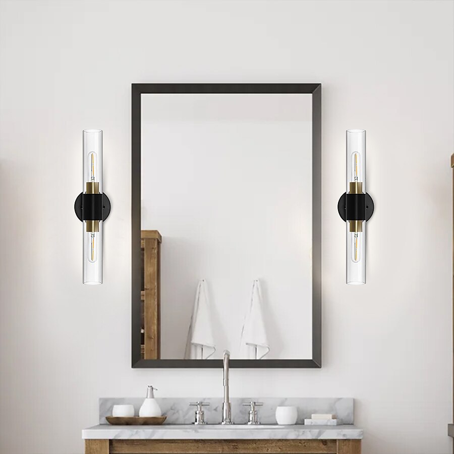 Aplique de pared LED, lámpara de pared negra de estilo nórdico con pantalla de tambor de vidrio metálico, iluminación de pared, lámpara de lectura, para mesita de noche, dormitorio 110-240v 2025 - $116.99 –P14