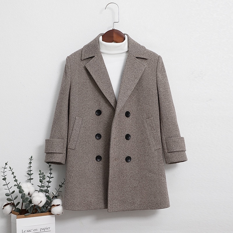 Barn Unisex Yllerock Ytterkläder Ensfärgat Långärmad Ficka Knappar Täcka Skola Mode Dagligen Kaki Grå Vår Höst 7-13 år 2025 - $45.99 –P4