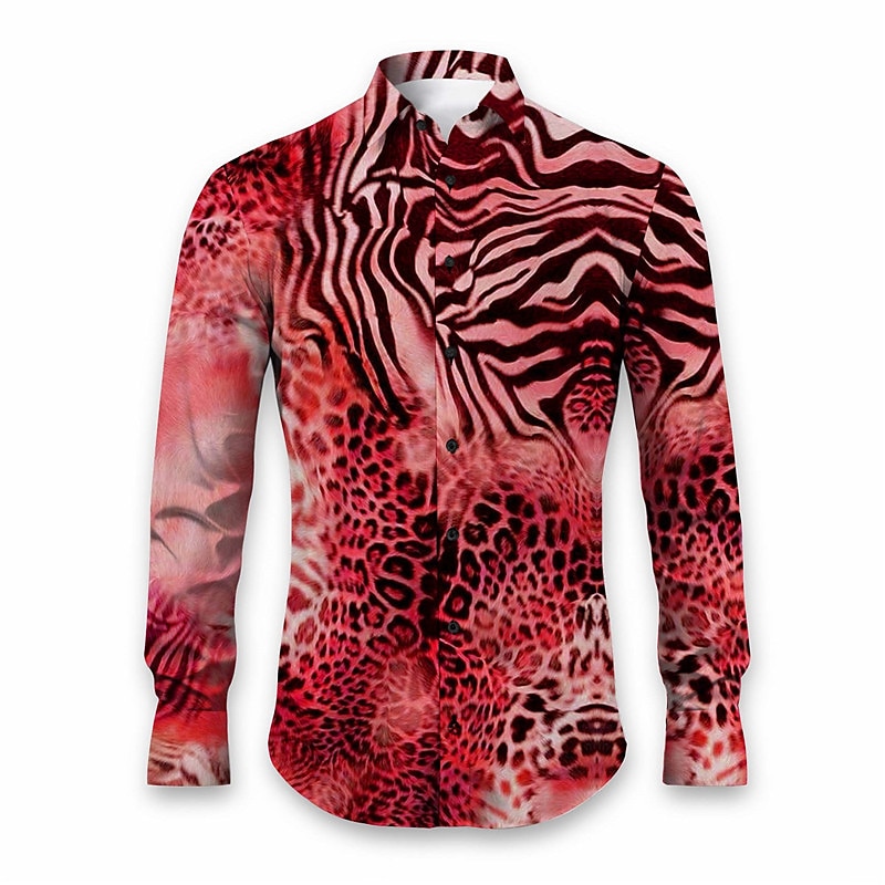 Men's Leopard Animal Fur Pattern Shirt Button Up Shirt Long Sleeve Abstract Daily Wear Going out Fall & Winter Turndown Print Button-Down Yellow Pink Red Blue Purple 2025 - $26.99 –P6