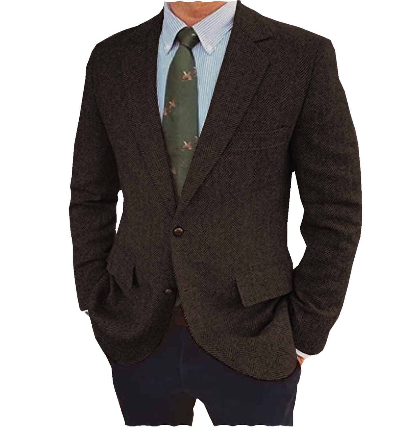 Herren Tweed Fischgrät Blazer Retro Vintage Jacke Winter Regular Übergröße Einreihig Zwei Knöpfe Braun Schwarz Blau 2025 - $82.99 –P5