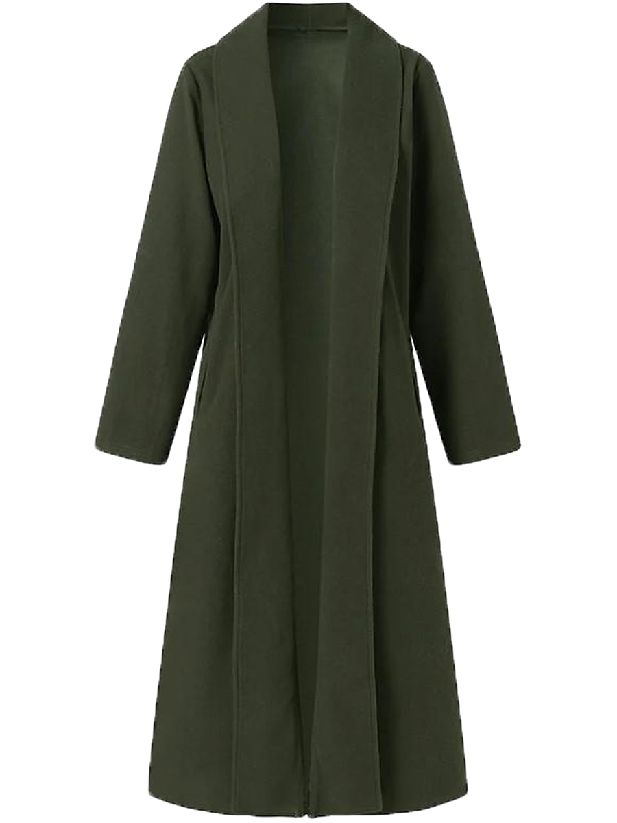 Women's Long Coat Overcoat Open Front Trench Coat Warm Winter Coat Long Sleeve with Pockets Oversize Black Army Green Gray 2025 - $53.99 –P5