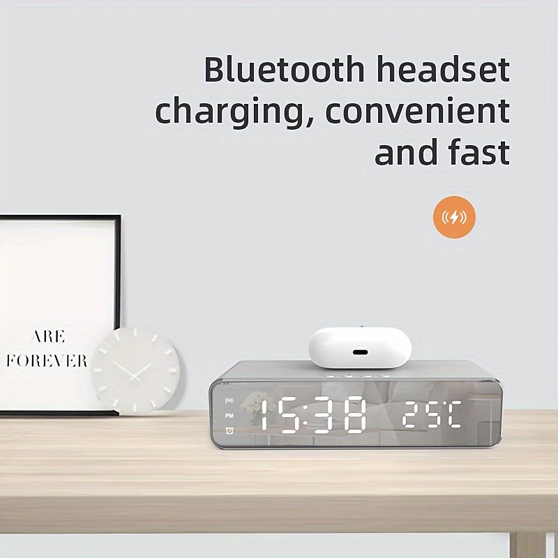 Wireless Charger Time Alarm Clock LED Digital Thermometer Earphone Phone Chargers Fast Charging Dock Station For IPhone 15 14 13 12 Samsung 2025 - $34.99 –P3