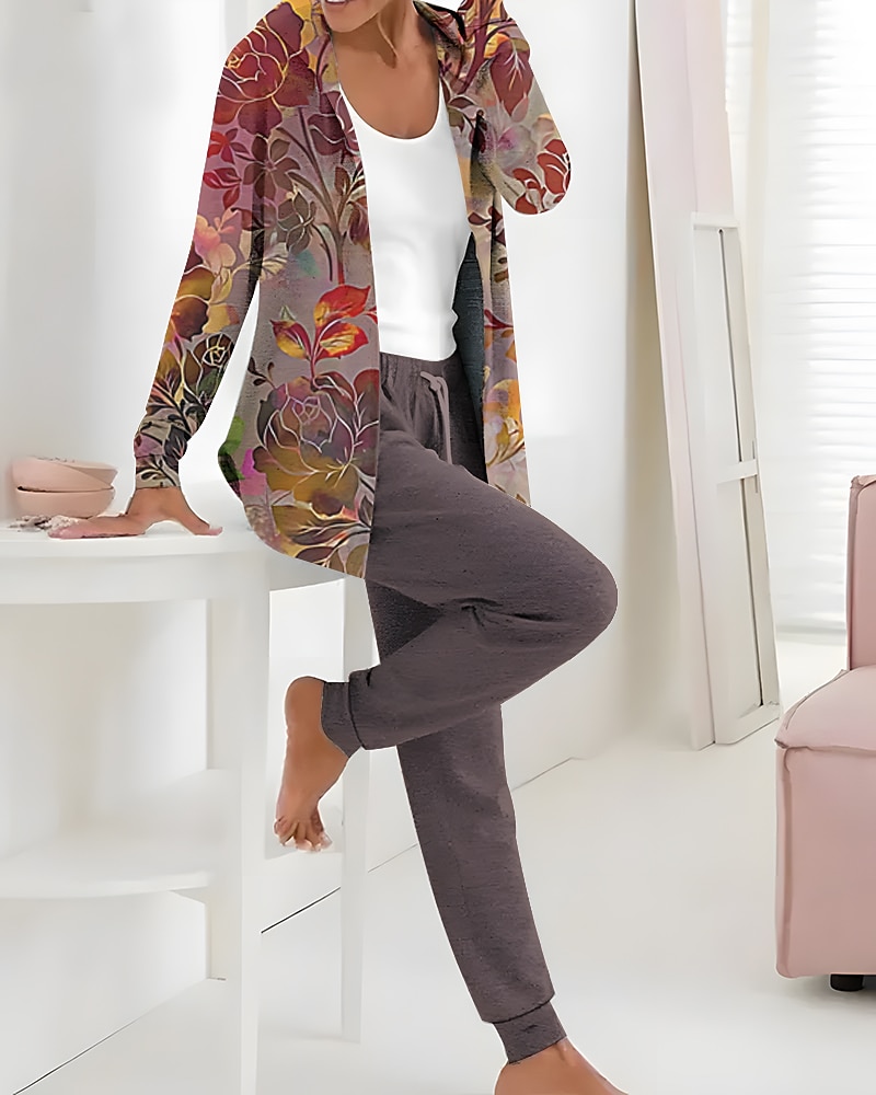 Women's 2 Pieces Hoodie Tracksuits Pants Sets Active Daily Pants Trousers Long Sleeve Hooded Floral Drawstring Print Outdoor Casual Black Pink Red Fall & Winter Regular Fit 2025 - $49.99 –P5