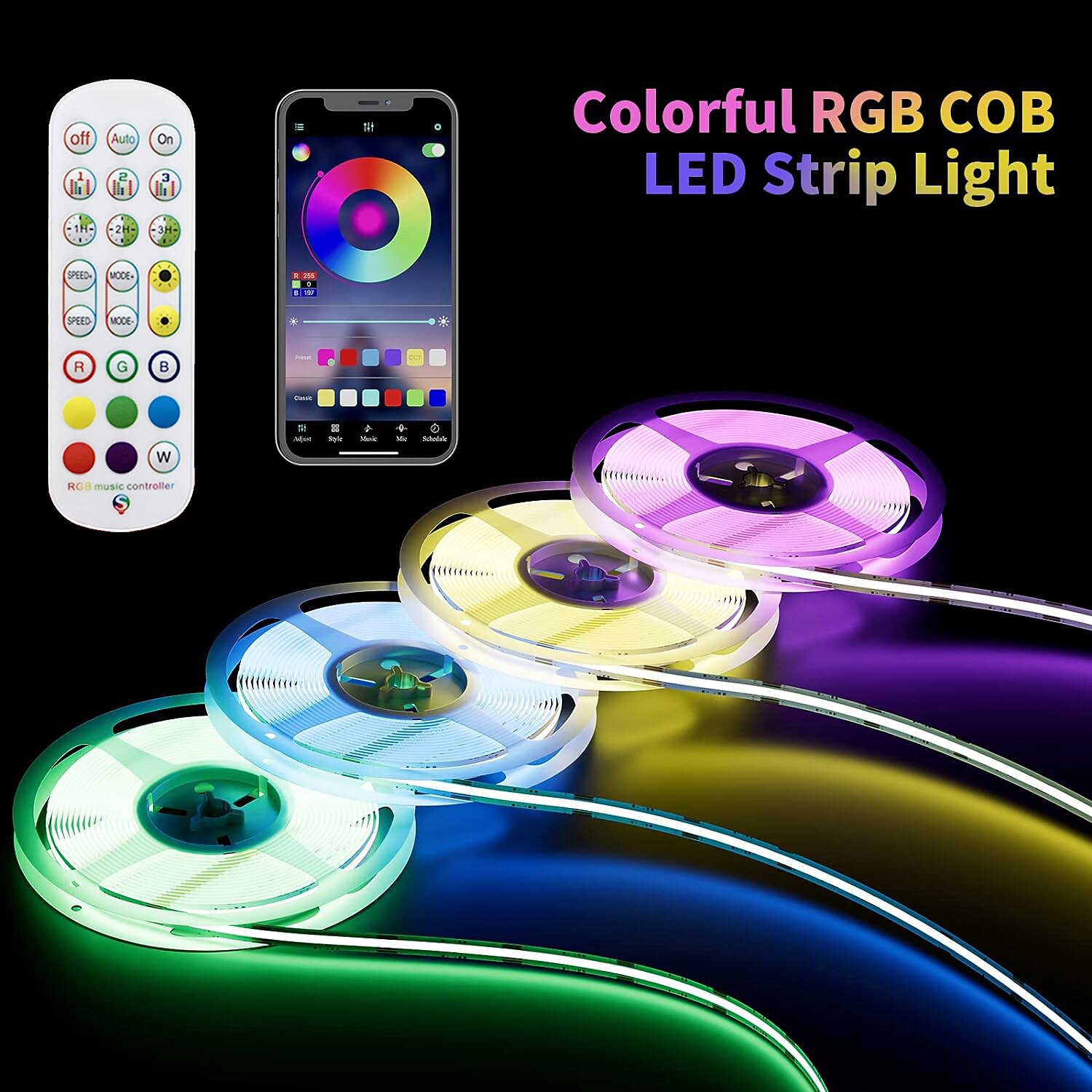 2025年 5v usb rgb cob ledライトストリップ1-3メートル変色ストリップライトテレビバックライトマルチカラーフレキシブルキャビネットボトムベルト音楽アプリコントローラー寝室キッチンホームdiy照明に適しています  コレクション – $21.99 –P3