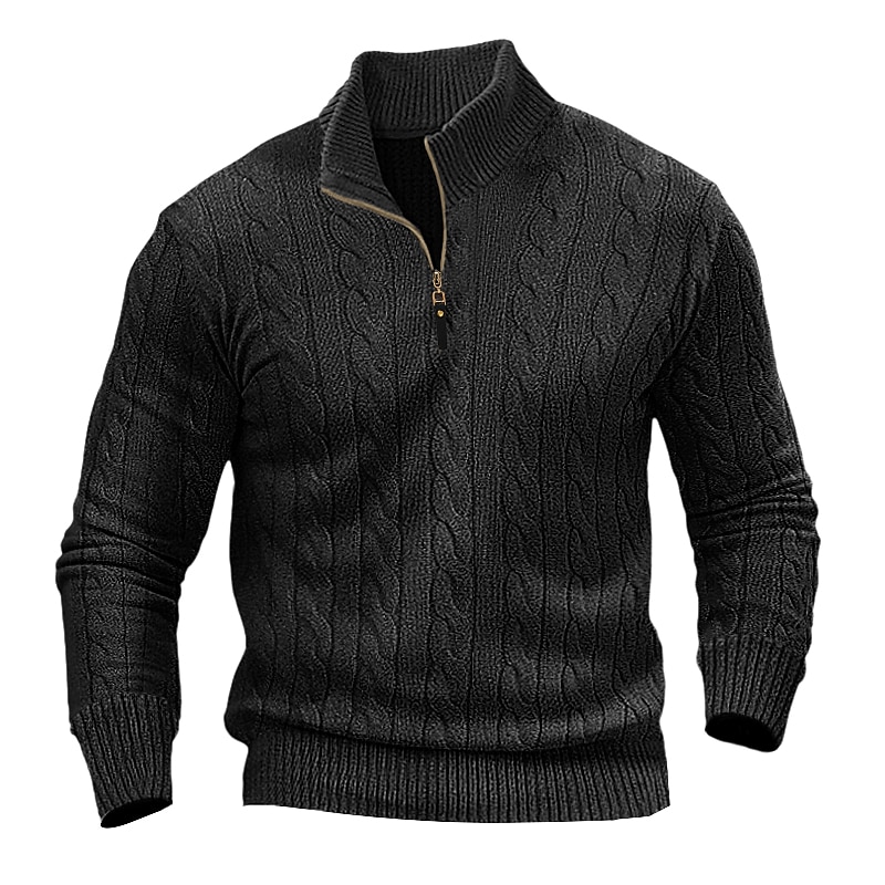 Homens Pulôver suéter Suéter de malha Suéter com zíper de um quarto Estriado Cabo Tricotar Tops regulares Tricotado Tecido Quarter Zip Mantenha Quente Contemporâneo Moderno Casual Roupa Diária Roupa de 2026 por $39.99 –P10