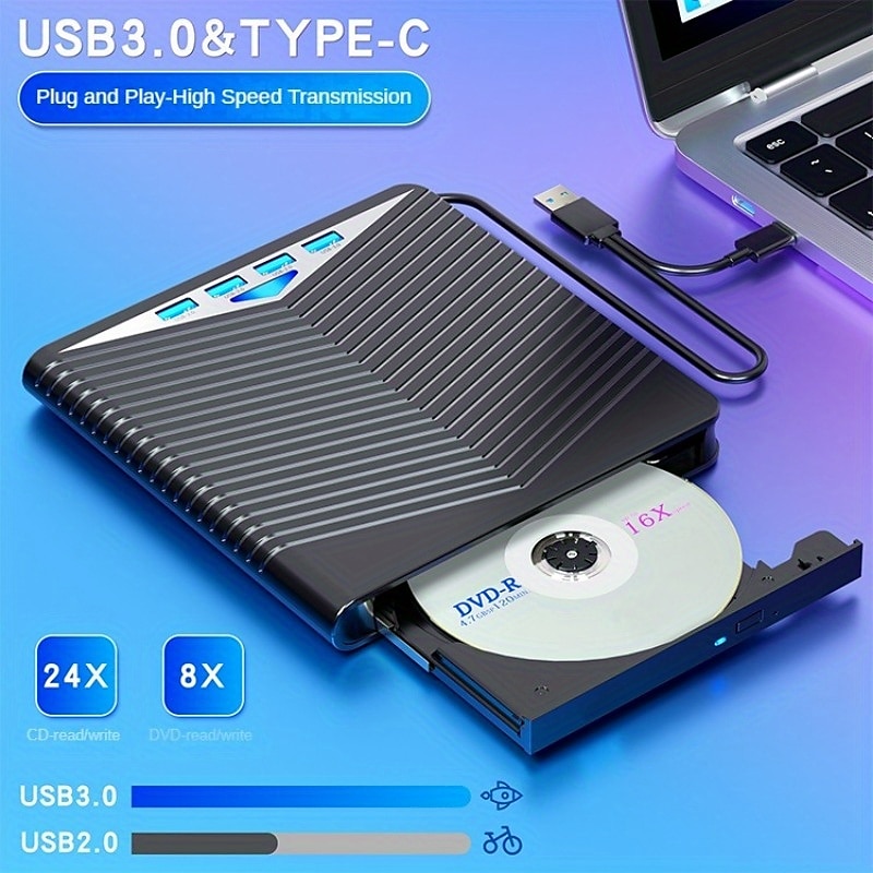 4 USB With LED Lights External CD/DVD Players For Personal Computers CD/DVD Players. Type-C Multi-function Extender Card Reader For Windows/Liunx/Mac Os/for Mac Book/Note Book/for I Mac/Mac OS/SE/ME 2025 - $52.99 –P1