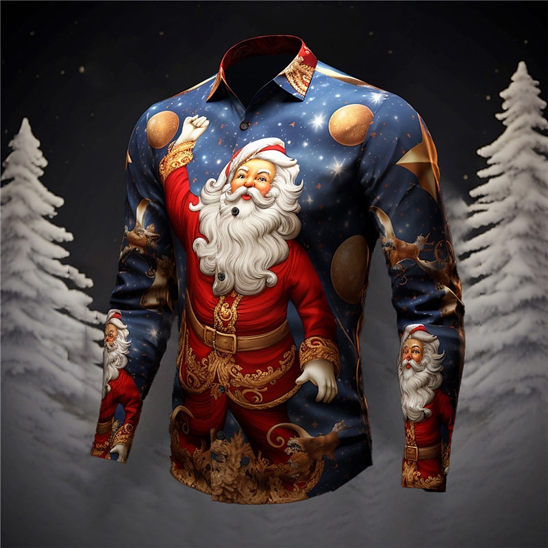 père Noël Décontractées Homme Chemise Usage quotidien Sortie Automne hiver Col rabattu manche longue Jaune, bleu marine, Bleu Roi S, M, L Tissu extensible dans les 4 sens Chemise Noël de 2025 ? $26.99 –P1