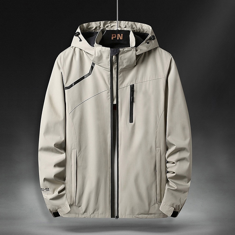 Herren Outdoorjacke Regenjacke Wanderjacke Freizeitskleidung Urlaub Wochenende Weich Zip WASSERDICHT Herbst Winter Glatt Warm Moderne zeitgenössische Mit Kapuze Sportkleidung Dick Standard Schwarz 2025 - €19.99 –P1