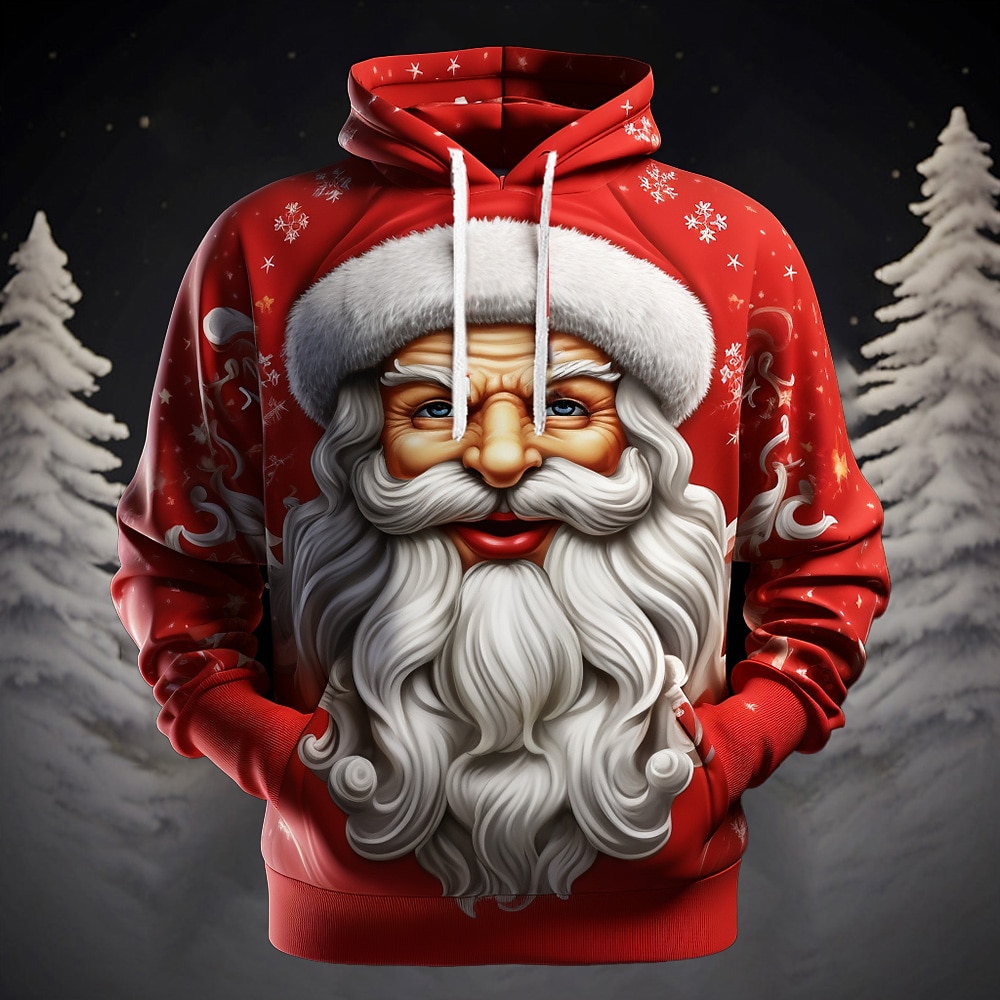 Sweat à capuche 3D Père Noël pour homme, motif graphique, mode Père Noël, impression 3D, sport, extérieur, vacances, jaune foncé, rouge, manches longues, capuche, poche avant, printemps&amp;chemise de 2025 ? $32.99 –P11
