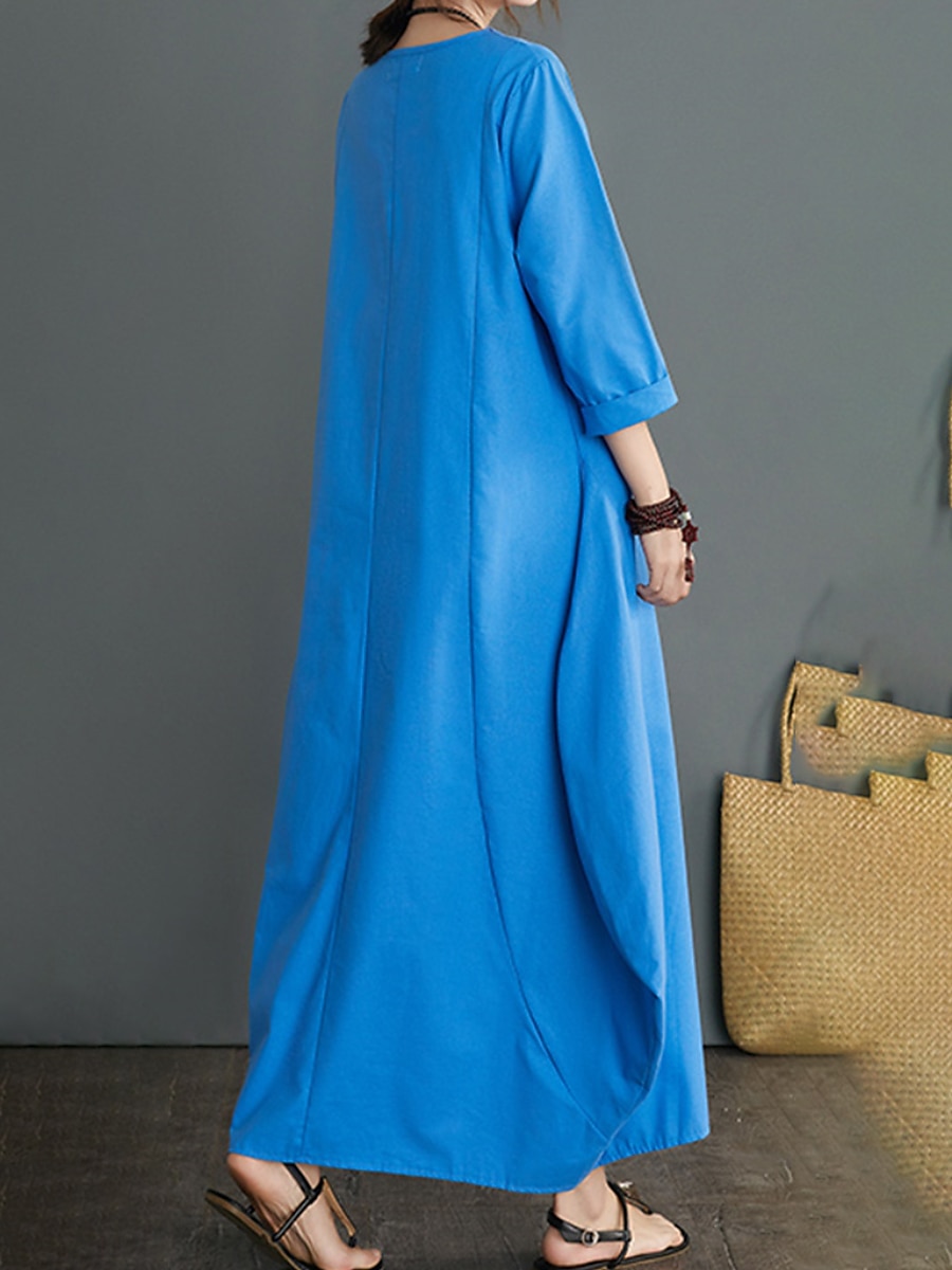 Damen Langes Kleid Maxikleid Leinen-inspirierte Kleider Weißes Kleid Freizeitkleid Winterkleid Streetwear Urlaub Straße Lässiger Schnitt Langarm Rundhalsausschnitt Schwarz Weiß Rote Blau Herbst Winter 2025 - $26.99 –P8